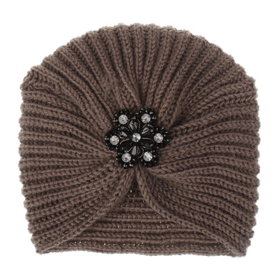 

Tailored Women Ladies Solid Color Rhinestone Knited Headgear Beanie Tail Hat Cap