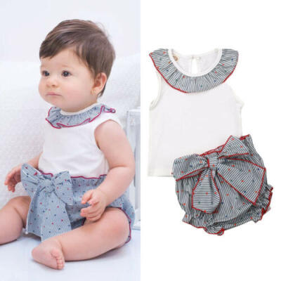 

Newborn Baby Girls Tops Vest Bow Dots Pants Shorts Briefs Outfit Set Clothes Set