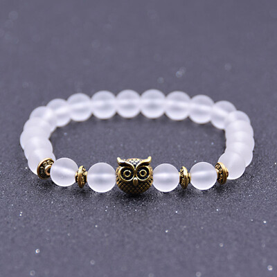 

New Natural Lava Stone Bead Bracelet Silver Owl Bracelet for Women Men Vogue