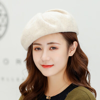 

Wholesale new autumn&winter solid-colored fur-tie lady wool knitted painter hat fashion beret