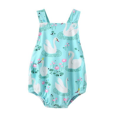 

Cute Animal Swan Print Romper Summer Baby Girl Backless Sleeveless Jumpsuit