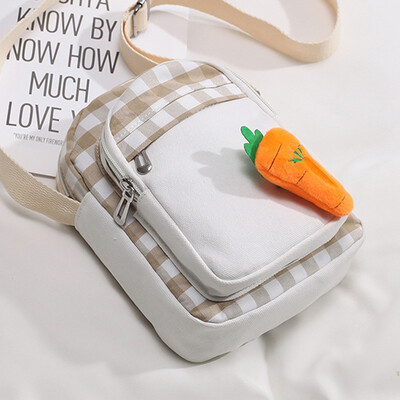 

2019 summer new cute single shoulder oblique satchel female students Japanese plaid minority design women canvas bag