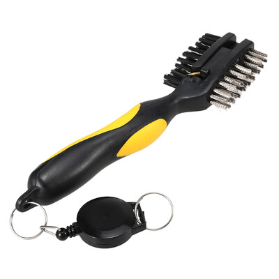 

3-IN-1 Multi-functional Golf Groove Cleaner Dual Bristle Brush Golf Club Cleaning Spike Brush with Retractable Zip-line Carabiner