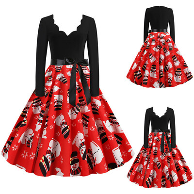 

Tailored Women Vintage Long Sleeve Christmas 1950s Housewife Evening Party Prom Dress