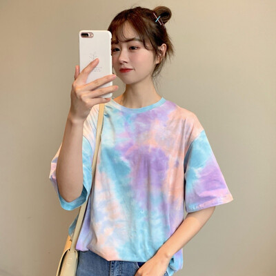 

Womens Casual Fashion Round Neck Printed Short Sleeve Pullover Loose Hip Hop T-Shirt