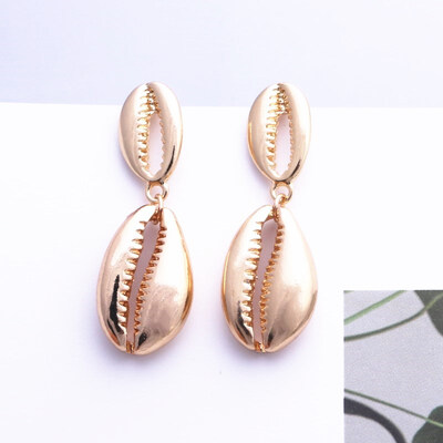

EK646 Bohemian Sea Shell Drop Earrings For Women Metal Starfish Conch Shell Cowrie Statement Earrings 2019 Summer Beach Jewelry