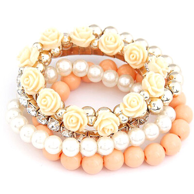 

Flower Beads Stretch Bracelet Temperament Alloy Resin Rhinestone Bangle Design