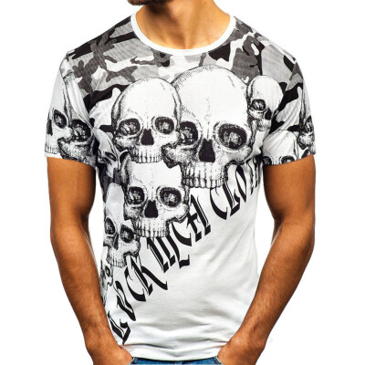 

Toponeto Mens Summer Casual Printed Skull Short Sleeve Shirt Top Blouse