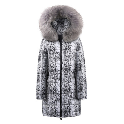 

Roseonmyhand Womens Winter Long Down Cotton Snake Print Parka Hooded Coat Jacket Outwear