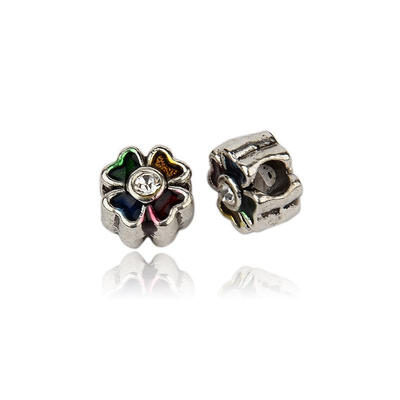

Alloy Enamel European Beads Large Hole Beads with Rhinestone Clover Antique Silver Metal Color Colorful 125x125x105mm