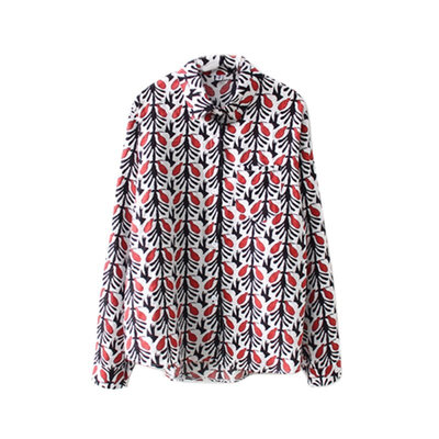 

Summer Women Long Sleeve Shirts Fit Floral Print Beach Style Blouse Tee Casual Lapel Tops