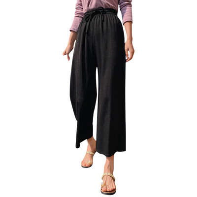 

Fashion Women Cotton Linen Blend Long Pants Casual Wide Leg Beach Loose Trousers