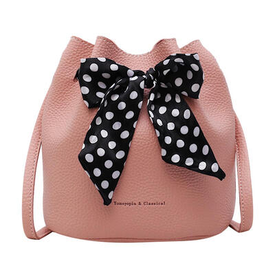 

Lichee Pattern Women Drawstring Bag Bucket Bags Bowknot Silk Ribbon Decor