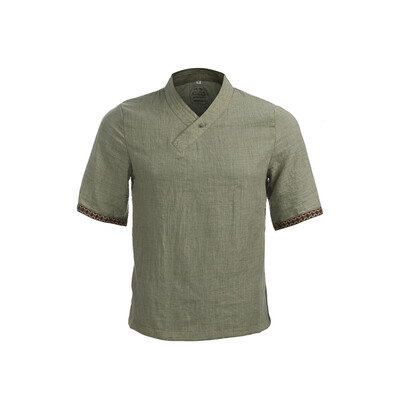 

Mens Linen Short Sleeve Summer Solid Shirts Casual Loose Soft V Neck Tops Tee