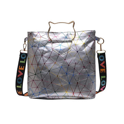 

Geometric Print Cat Laser Shoulder Handbags Women PU Leather Crossbody Bags