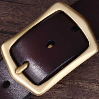 

Pure copper buckle pin buckle belt mens leather belt pure leather hand-colored color retro belt generation