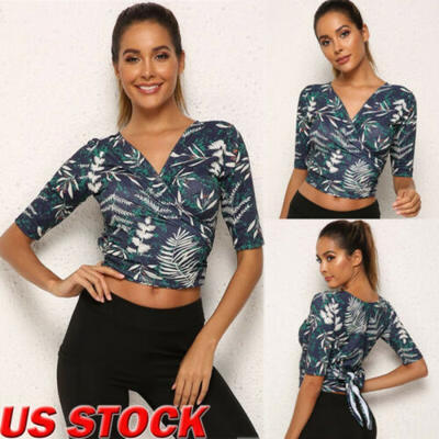 

US Women Summer Yoga Floral Printed Vest Top Blouse Casual Tops T-Shirt