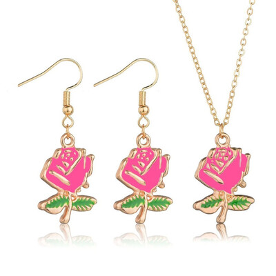 

Cute Bright Earrings Necklace Set Fruit Sexy Lips Cherry Bow Pendant Charm Sweet Girl Fashion Jewelry Earrings Necklace Set
