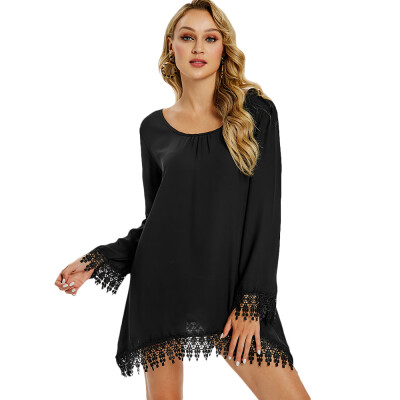 

Long Sleeve Lace Trim Asymmetric Dress