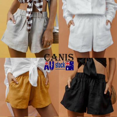 

Women Pants Stylish Loose Shorts Belt Summer Beach High Waist Short Trousers AU