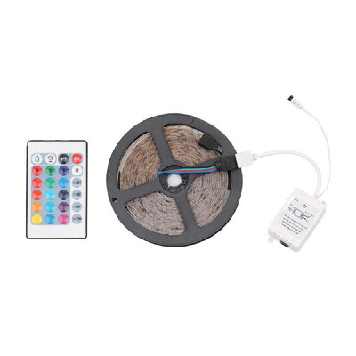 

5M 3528 300 Waterproof LED RGB Strip Flexible Light 24 Key IR remote Power Adapter DC12V