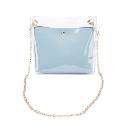 

2PcsSet Lady Solid Color Transparent Faux Leather Clutch Crossbody Shoulder Bag