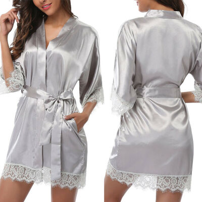 

2019 Silk Satin Kimono Robe Dressing Gown Wedding Bridesmaid Sleepwear Bathrobe