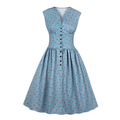 

Deep V Buttons Printing Cultivate One\S Morality Dress