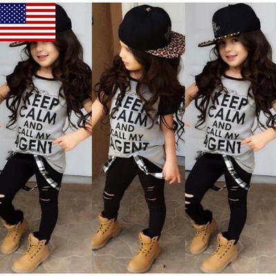 

USA Boutique Toddler Kids Girl Tops T-shirt Pants Leggings Outfits Set Clothes