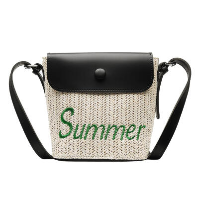 

Letter Embroidery Woven Shoulder Packs Leather Women Small Crossbody Bags