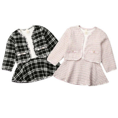 

US Stock Toddler Baby Girls Dresses Outfits Retro Plaid Coat Tutu Dress Clothes