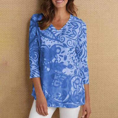 

Women Summer Loose Blouse Casual V-neck 34 Sleeve Printed Tunic T-Shirt Tops