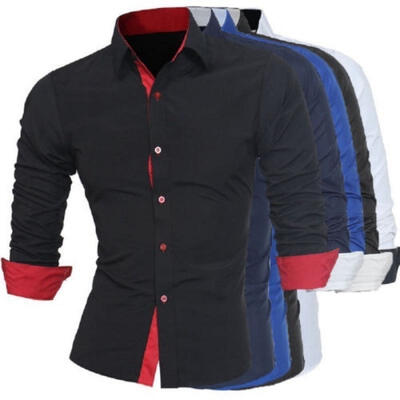 

US Mens Long Sleeve Shirt Button Up Business Work Smart Formal Plain Dress Top