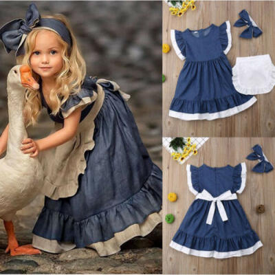 

Retro Girl Kid Toddler Baby Princess Party Pageant Denim Tutu Dresses Photograph