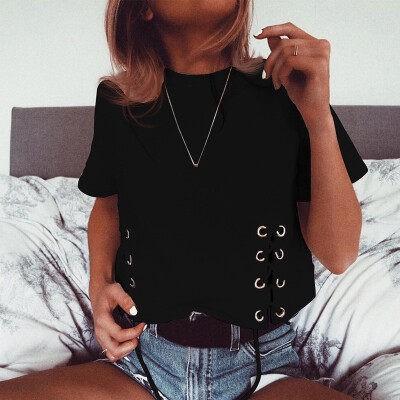 

Harajuku Summer T Shirt Women 2018 New Arrivals Fashion Lacing up Short tshirt Hot Girl Casual Female Tee Tops Plus Size -XL