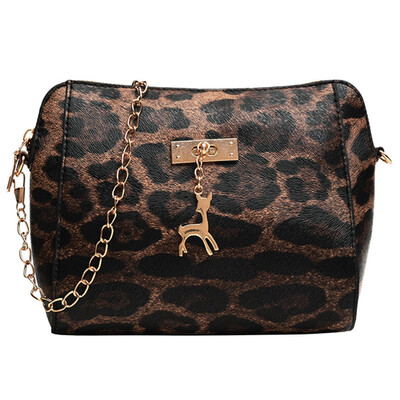 

Women Small Shoulder Bag Leopard Print Messenger Bags With Deer Pendant Fashion Chain Crossbody Bag Clutch T10