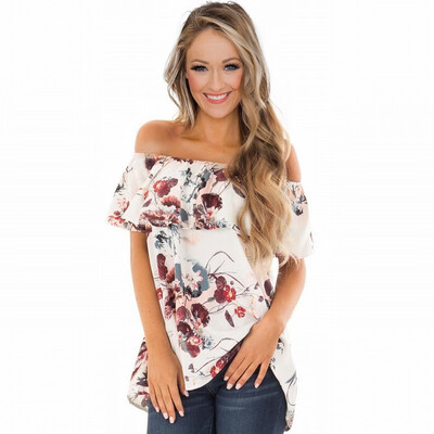 

Printed shirt womens short-sleeved slim shirt