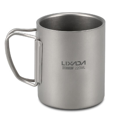 

Lixada 220ml 450ml Titanium Double Wall Cup Water Coffee Tea Cup Mug with Foldable Handle