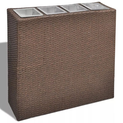 

Garden Planter with 4 Pots Poly Rattan Brown