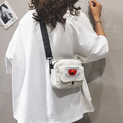

Sesame Street Small Bag Female 2019 New Japanese Harajuku Student Bag Cartoon Printed Canvas Shoulder Messenger Bag