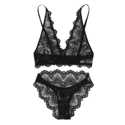 

Toponeto New Women Sissly Plus Size Lace Sexy Deep V Lingerie Bra Set Babydoll Underwear