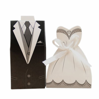 

100pcsset Bride And Groom Dresses Wedding Candy Box Gifts Favor Box Wedding Bonbonniere DIY Event Party Supplies