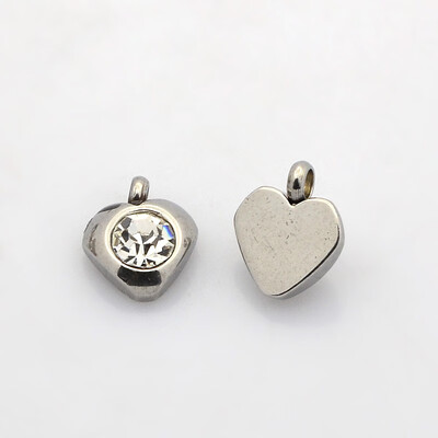 

Heart 304 Stainless Steel Rhinestone Charms Stainless Steel Color 9x8x4mm Hole 2mm