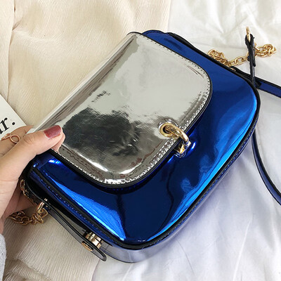 

North bag contrast bag women 2019 new Korean fashion patent leather womens bag simple Joker shoulder Messenger bag
