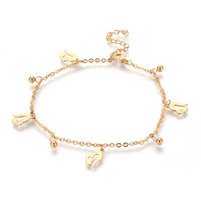 

304 Stainless Steel Charm Anklets Heart&Round Golden 9-14"235cm 2mm