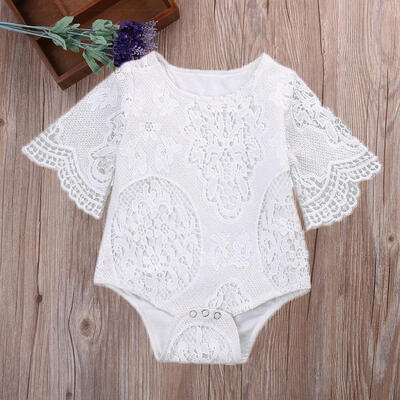 

Summer Baby Girls Lace Bat Sleeve Sweet Rompers Hollow Out Loose Jumpsuit