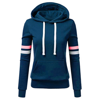 

Tailored Women Stripe Sweatshirt Long Sleeve Blouse Hooded Pocket Pullover Tops Shirt