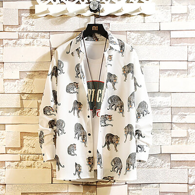 

Tailored Mens Autumn New Casual Fashion Print loose Lapel Long Sleeve Shirt Tops