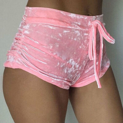 

Women High Waist Shorts Boxers Drawstring Sport Crushed Velvet Hot Pants