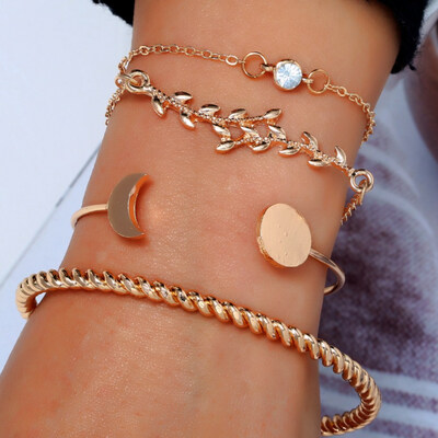 

Gold Charm Bracelet Sets For Women Men Retro Chain Cuff Bracelets Bangles Gift Jewelry